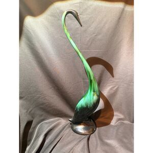 Large Green Lusterware Ceramic Swan Figurine 18"